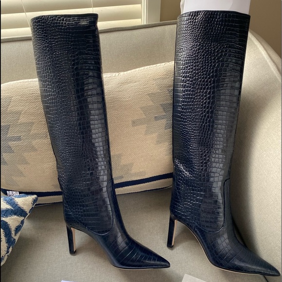 Jimmy Choo mavis 85 blue navy croc embossed leather boots NWT 36.6 - Picture 2 of 11